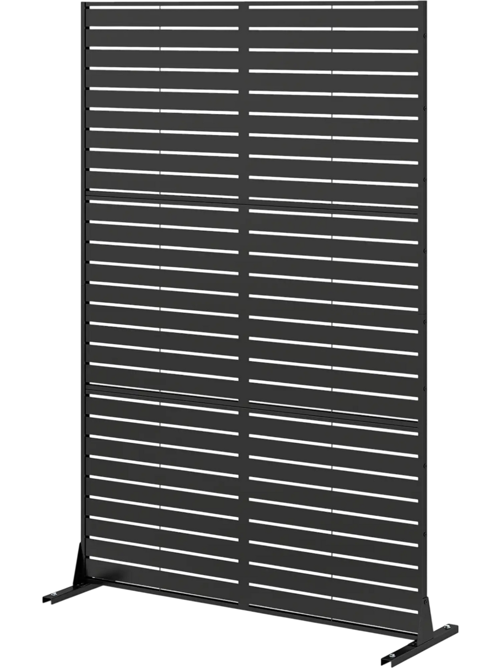 Freestanding 72"H x 48"W black decorative divider screen with hollow-carved design, ideal for outdoor privacy.