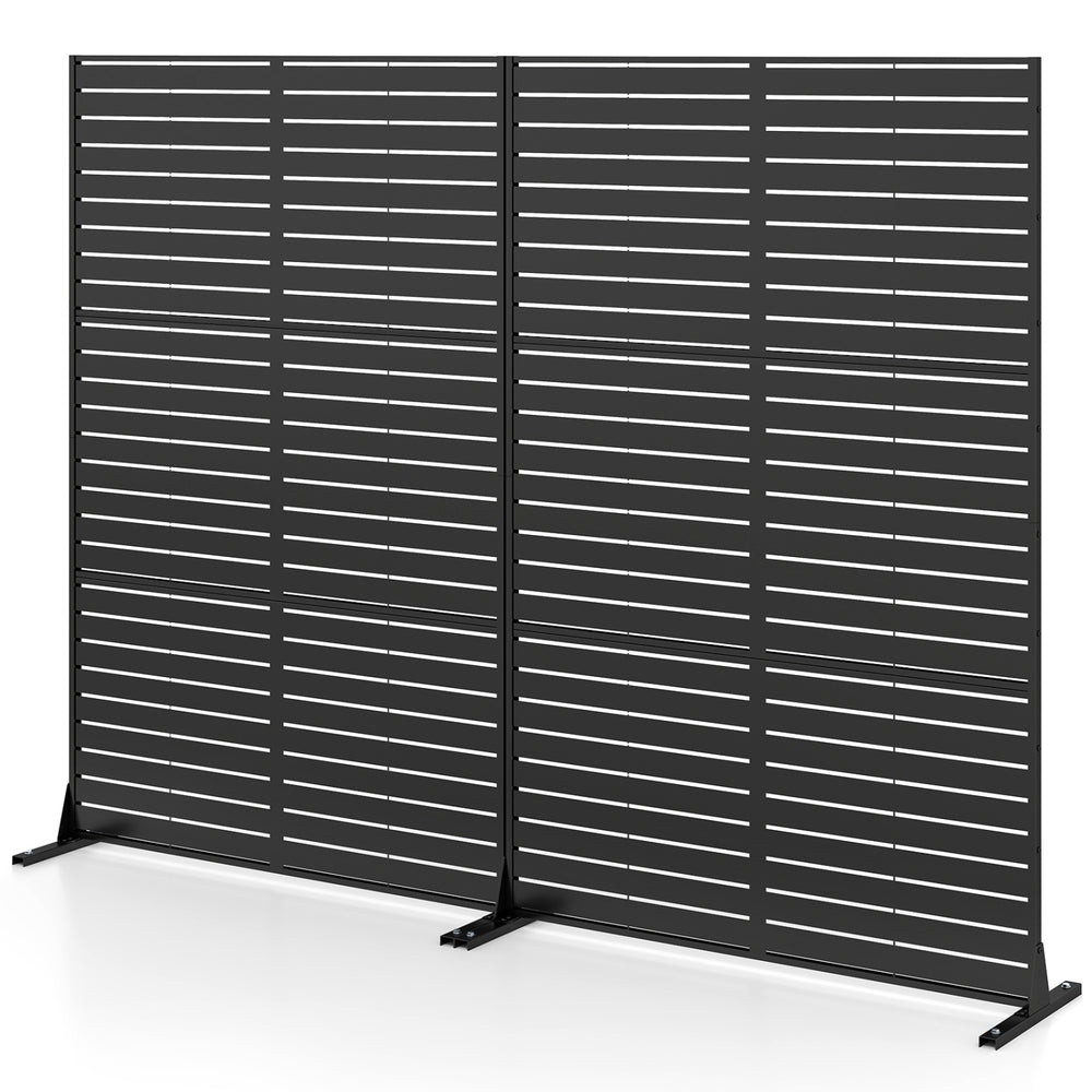 Freestanding 72"H x 48"W black outdoor decorative divider screen with louver design, ideal for privacy in various.