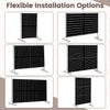 Freestanding 72"H x 48"W black decorative divider screen with adjustable stand, suitable for patio or backyard use.