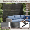 Freestanding 72"H x 48"W black outdoor decorative divider screen with louver-shaped panel for privacy and airflow.
