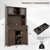72-inch coffee bar cabinet in brown with sliding barn doors, adjustable shelves, and wine rack for kitchen or dining.