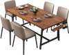 Rectangular 72-inch walnut dining table with 2-bottle wine rack, seating 5-7, ideal for kitchen or dining room use.