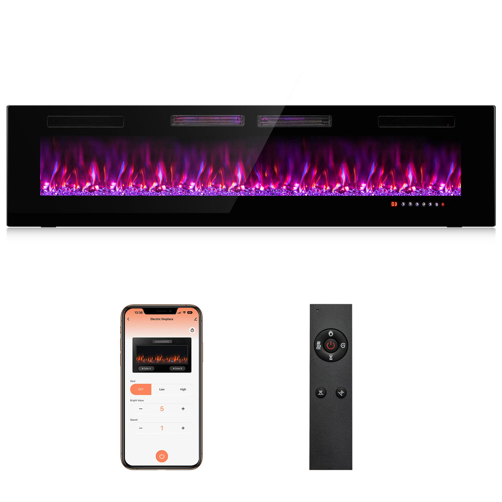 42/50/60/72 Inch Ultra-Thin Electric Fireplace with Decorative Crystals-72 inches - Gallery View 1 of 10