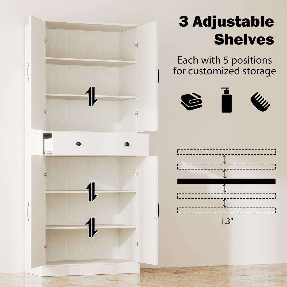 Modern farmhouse cupboard cabinet with 3 adjustable shelves and 4 barn doors, ideal for versatile storage solutions.