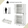 72-inch tall white farmhouse cupboard cabinet with 4 barn doors, featuring adjustable shelves and spacious storage.