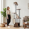Multi-level 72-inch tall cat condo in rustic brown features large platforms, removable washable mats, and a private condo for naps.