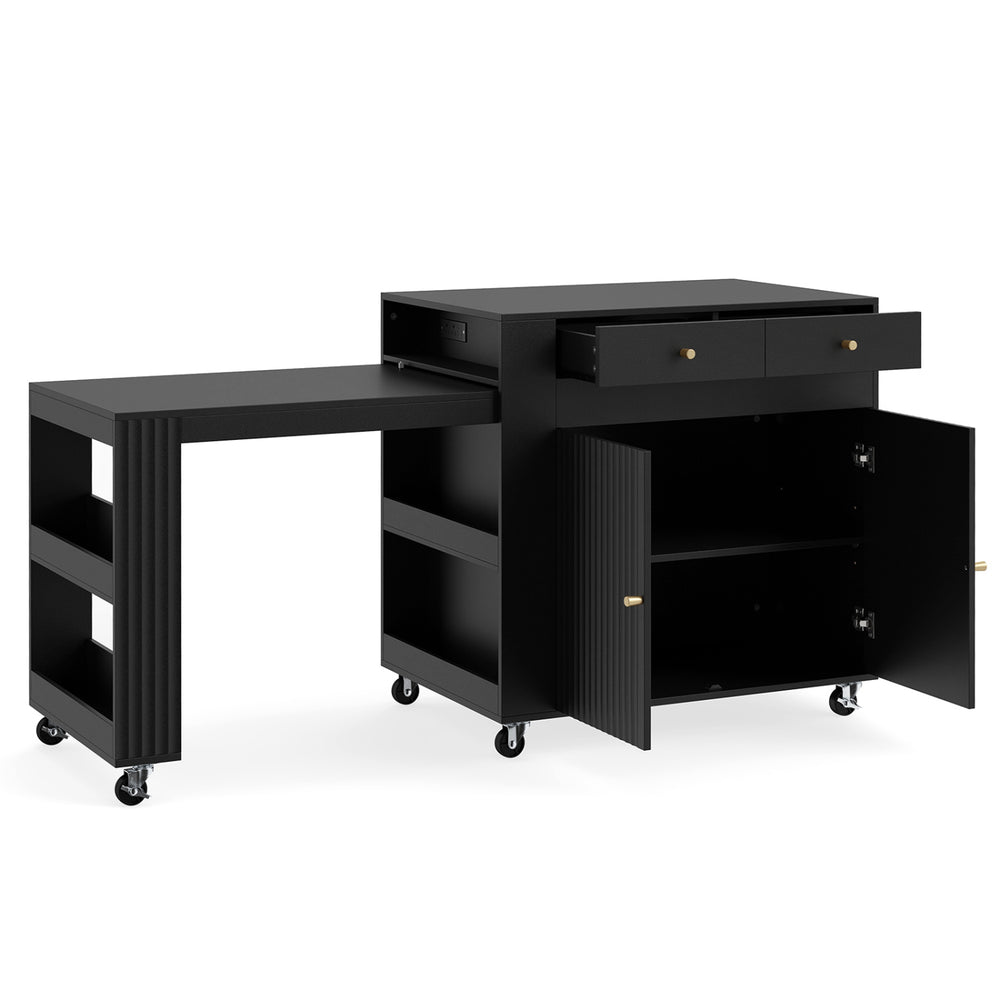 72" Kitchen Island with Extendable Dining Table and Power Outlet-Black - Gallery View 1 of 1