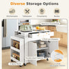 The kitchen island showcases two pull-out drawers and double-door cabinets, maximizing storage and enhancing kitchen organization.