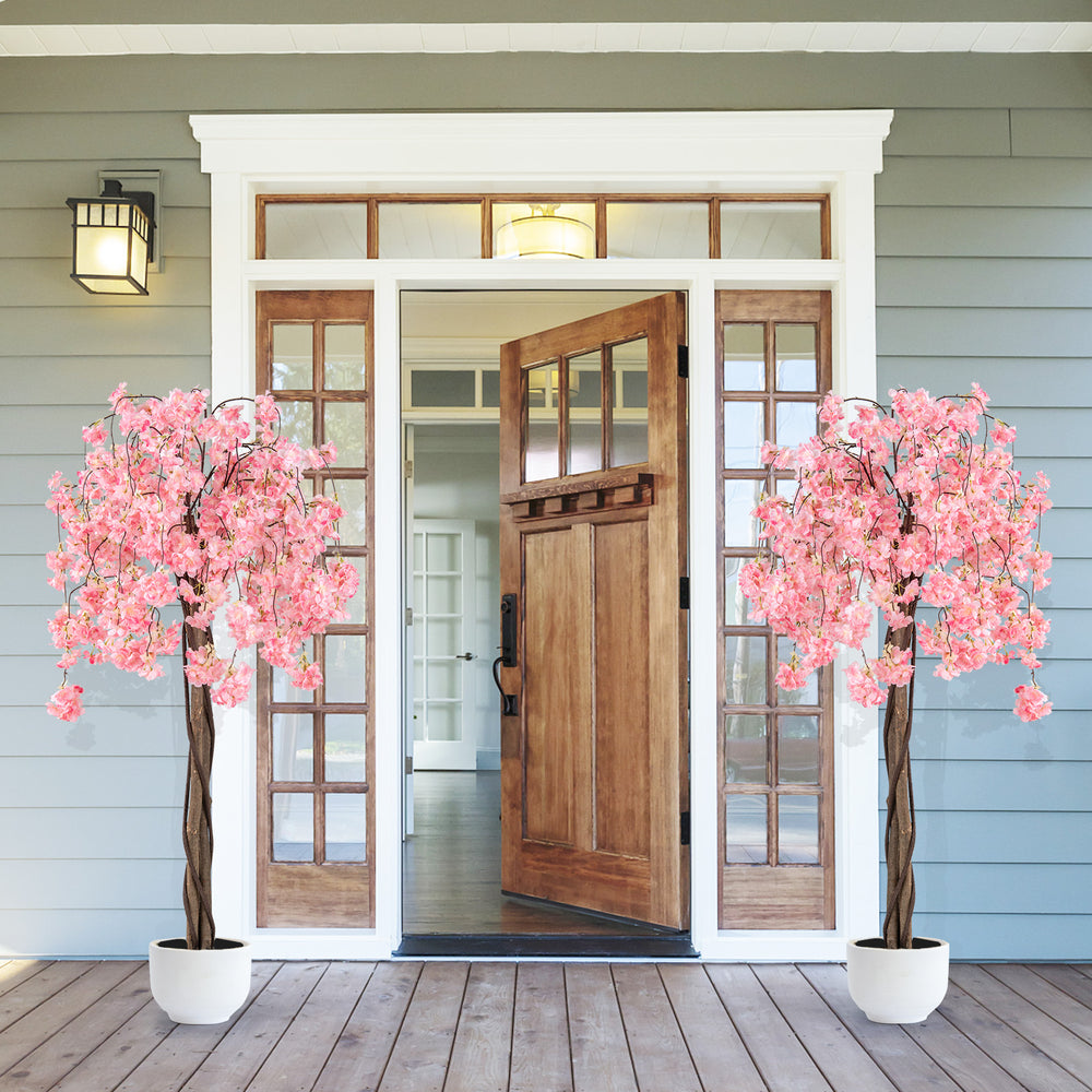 5.5 FT Tall Artificial Cherry Blossom Tree with Pink/White Flowers 2 Pack-Pink - Gallery View 1 of 10