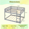 Full over full low-to-ground bunk bed in gray with dimensions, solid wood frame, and safety features for kids.