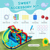 Inflatable Double Water Slide Park with obstacle course, 680W blower, and sweet accessory kit for outdoor fun.