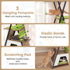 Multi-level cat tree with elevated perch, large condo, and dangling pompoms for indoor cats' play and relaxation.