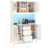 Freestanding 73-inch white kitchen pantry cabinet with LED lights, adjustable shelves, and tempered glass doors for.