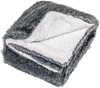 Gray 740GSM soft plush fuzzy luxury faux wolf fur blanket, double-sided with fleece, ideal for sofas and beds.