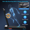 Folding treadmill with a 7-layer non-slip running belt and shock absorption, ideal for home fitness and relaxation.