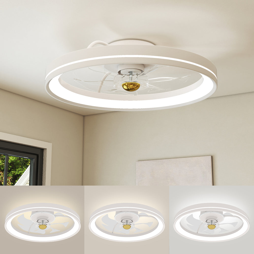 19-inch low-profile ceiling fan with dimmable LED, adjustable color temperature, and 6-speed settings for efficient.