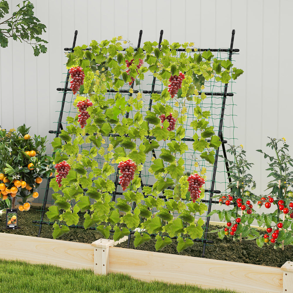 A-frame garden trellis for climbing plants, featuring sturdy clips and PE-coated metal tubes, ideal for flowers and.