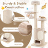 Close-up of the thickened supporting columns and solid plywood frame of the 74-inch wooden cat tower for stability.