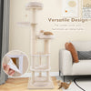 74-inch tall wooden cat tower with 2-story condo, detachable cushions, and sisal scratching posts for playful cats.