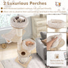 Wooden cat tower with 2-story condo, removable cushions, and sisal scratching posts for playful and cozy lounging.
