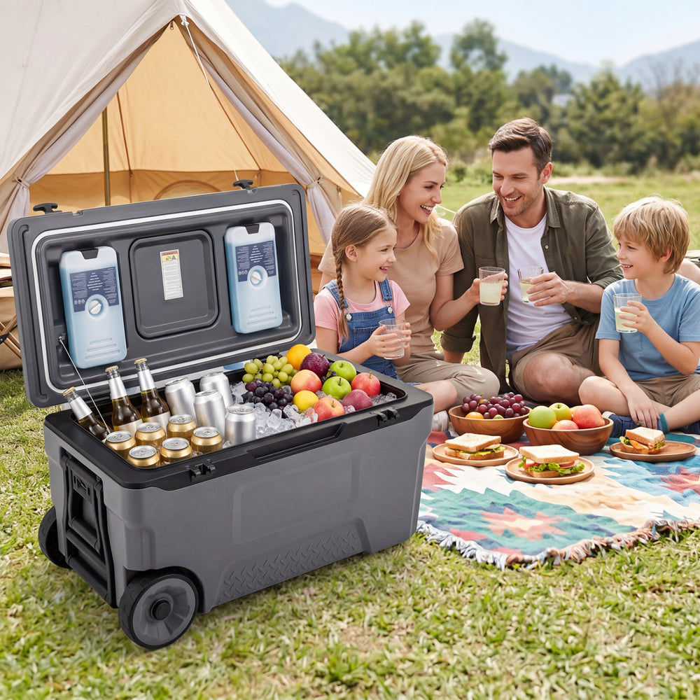 74 Quart Portable Rolling Cooler with Fish Ruler for Outdoor-Gray - Gallery View 1 of 10