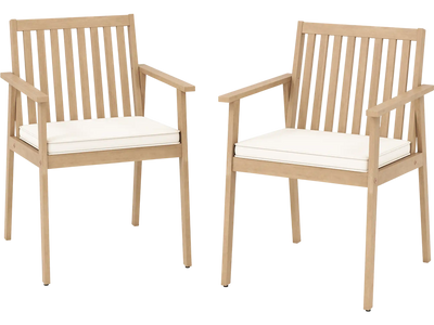 Costway 2-Pc Patio Dining Chairs Outdoor Acacia Wood w/ Removable Padded Cushions 73385364 New