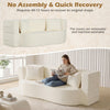 Folding sofa bed in beige with teddy fleece cover, includes two pillows, ideal for versatile seating or sleeping.
