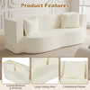 Beige 75.5-inch folding sofa bed with curved backrest, large sitting area, and two comfortable pillows for versatile.