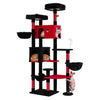 Gothic cat tree features multiple platforms, two plush perches, and spacious houses for indoor cats to nap and play.