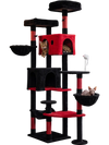 Gothic 75-inch cat tree features two plush perches, spacious cat houses, and multiple scratching posts for indoor cats.