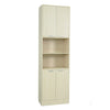 Tall beige kitchen pantry cabinet with doors and shelves, perfect for organized storage in any kitchen.