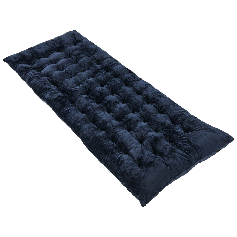 Navy 75 x 27.5 inch camping cot pad made of soft crystal velvet, designed for comfort and breathability outdoors.