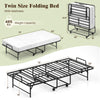 Twin size folding bed with gel memory foam mattress, heavy-duty metal frame, and rolling casters for easy storage.