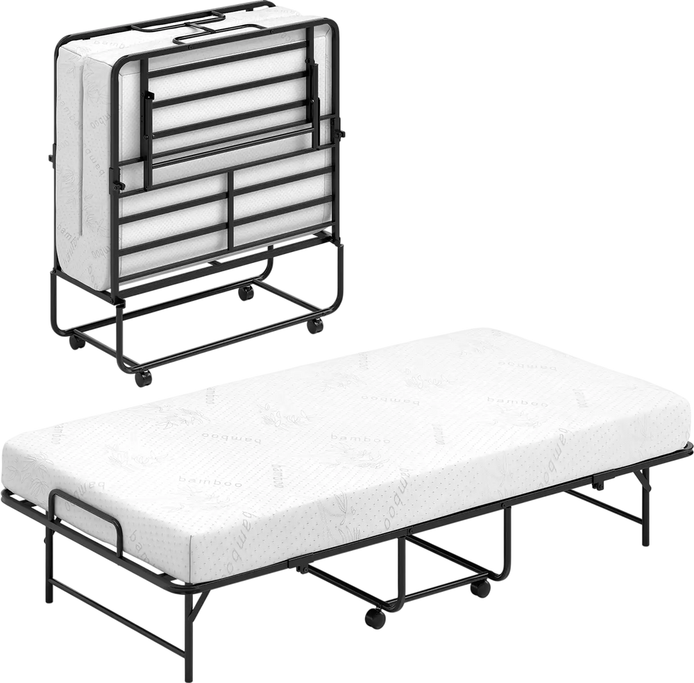 75 x 38 Inch Folding Bed with Mattress Twin Size Rolling Guest Bed