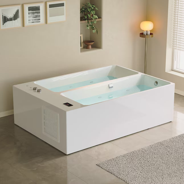 Empava Cold bath 55.12-in x 78.74-in White Acrylic Rectangle Alcove Whirlpool Tub with Drain ( Reversible Drain )