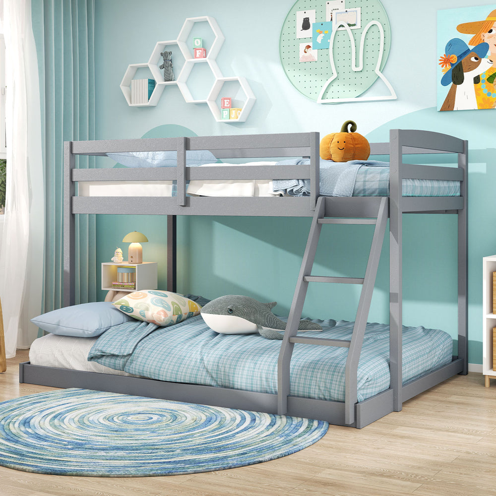Twin Over Full Bunk Bed Low Floor Bunk Bed Frame-Gray - Gallery View 1 of 9