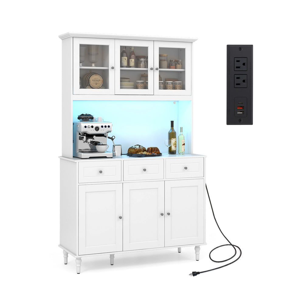 Costway Kitchen Pantry Storage Cabinet 77" with LED Lights and Power Outlets New