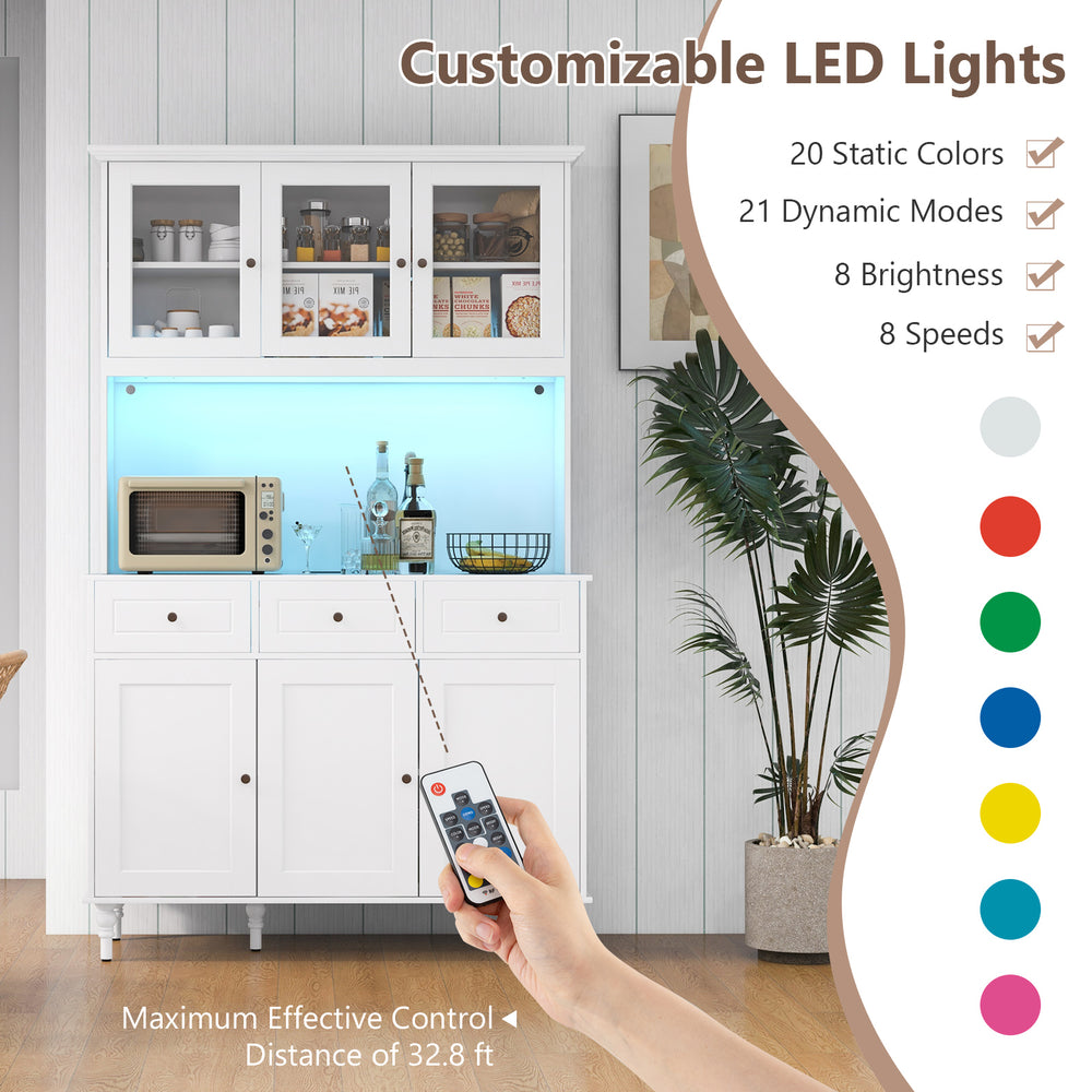 Costway Kitchen Pantry Storage Cabinet 77" with LED Lights and Power Outlets New