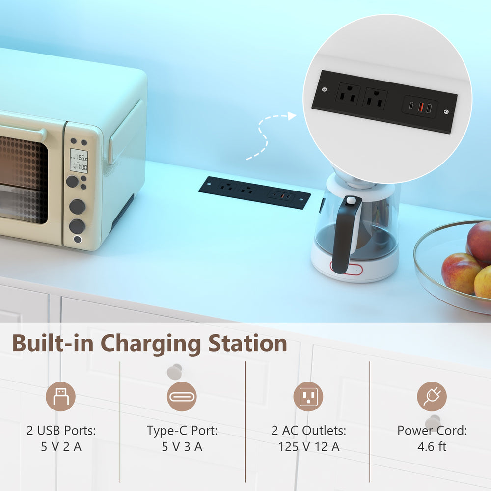 Costway Kitchen Pantry Storage Cabinet 77" with LED Lights and Power Outlets New