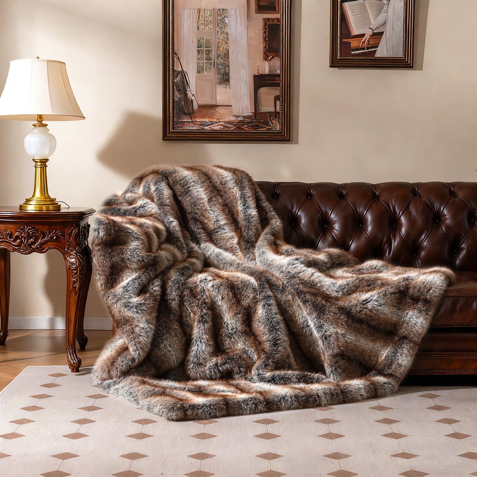 Costway Luxury Faux Fox Fur Throw Blanket Plush Fuzzy Sofa