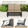 Outdoor 2-person glider loveseat with thick cushions, metal frame, and 105° inclined backrest for patio relaxation.