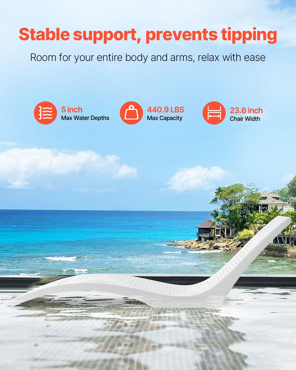 Vevor Lounge Chairs 2 PCS In-Pool Chaise Ergonomic Design 440.9 Lbs Capacity New