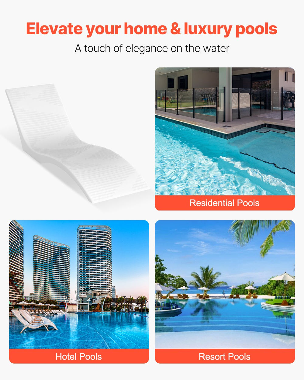 Vevor Lounge Chairs 2 PCS In-Pool Chaise Ergonomic Design 440.9 Lbs Capacity New