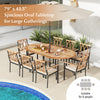 Spacious 79" oval patio dining table with acacia wood top, suitable for 8 people, featuring an umbrella hole.