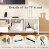 Close-up of the 79" TV stand showcasing soft close hinges, cable manage holes, and smooth metal drawer slides.