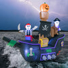 Pirate ship inflatable with skeletons and pumpkin, 7 feet long, designed for Halloween outdoor festivities.