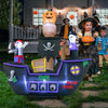 Inflatable 7-foot Halloween pirate ship with LED lights, featuring vivid details for festive outdoor decoration.