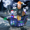 Inflatable 7-foot Halloween pirate ship with LED lights, featuring vivid details and durable waterproof fabric for.