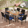 7 Pieces Outdoor Dining Set Acacia Wood Table with Umbrella Hole and Cushions-Navy - Gallery View 1 of 12