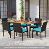 7 Pieces Outdoor Dining Set Acacia Wood Table with Umbrella Hole and Cushions-Turquoise - Gallery View 1 of 12